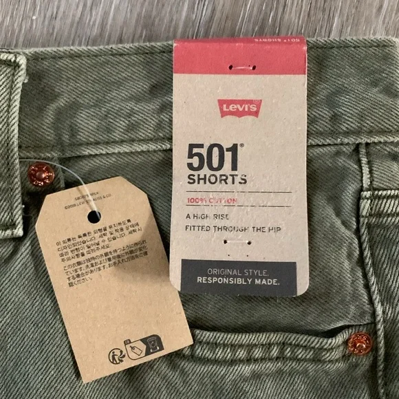 LEVIS 501 High Rise Jean Cut Off Shorts Olive Green NWT - Picture 10 of 11